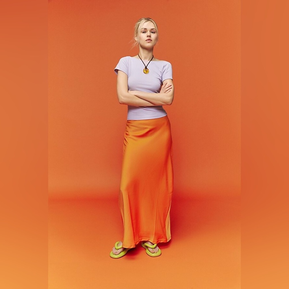 Urban Outfitters Orange Satin Maxi Skirt – Medium
